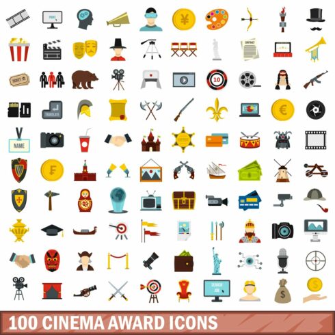 100 cinema award icons set cover image.