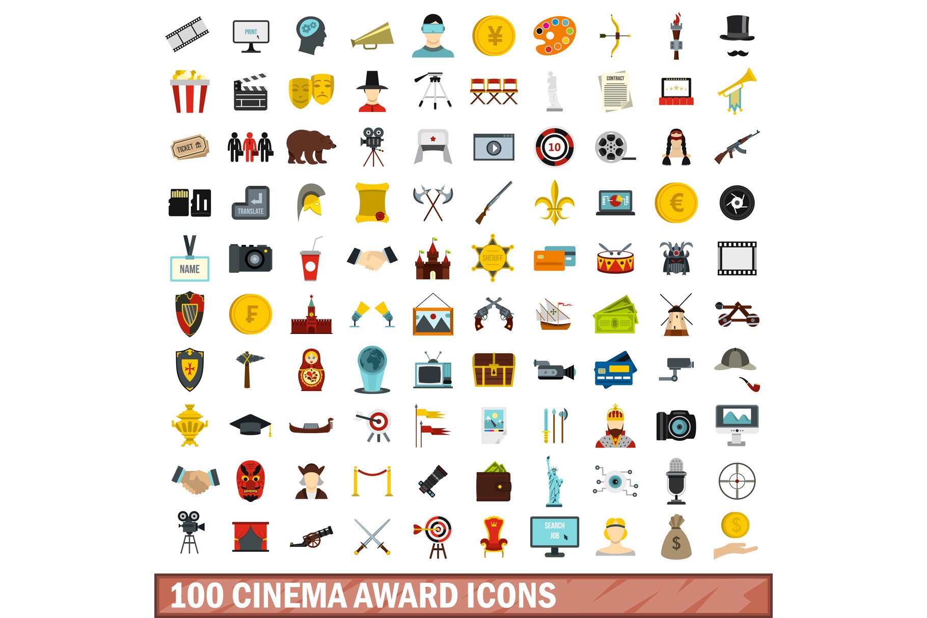 100 cinema award icons set cover image.