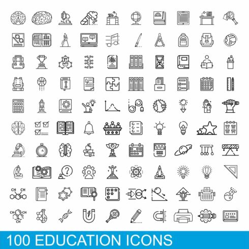 100 education icons set cover image.