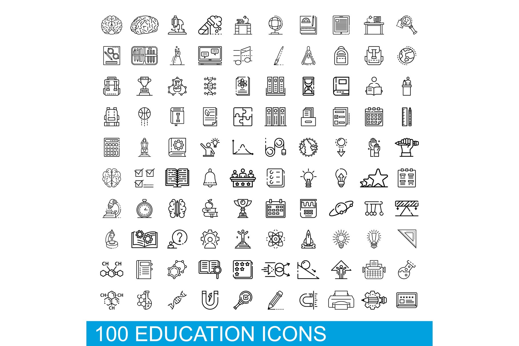 100 education icons set cover image.