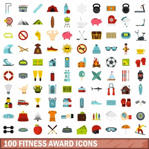 100 fitness award icons set cover image.