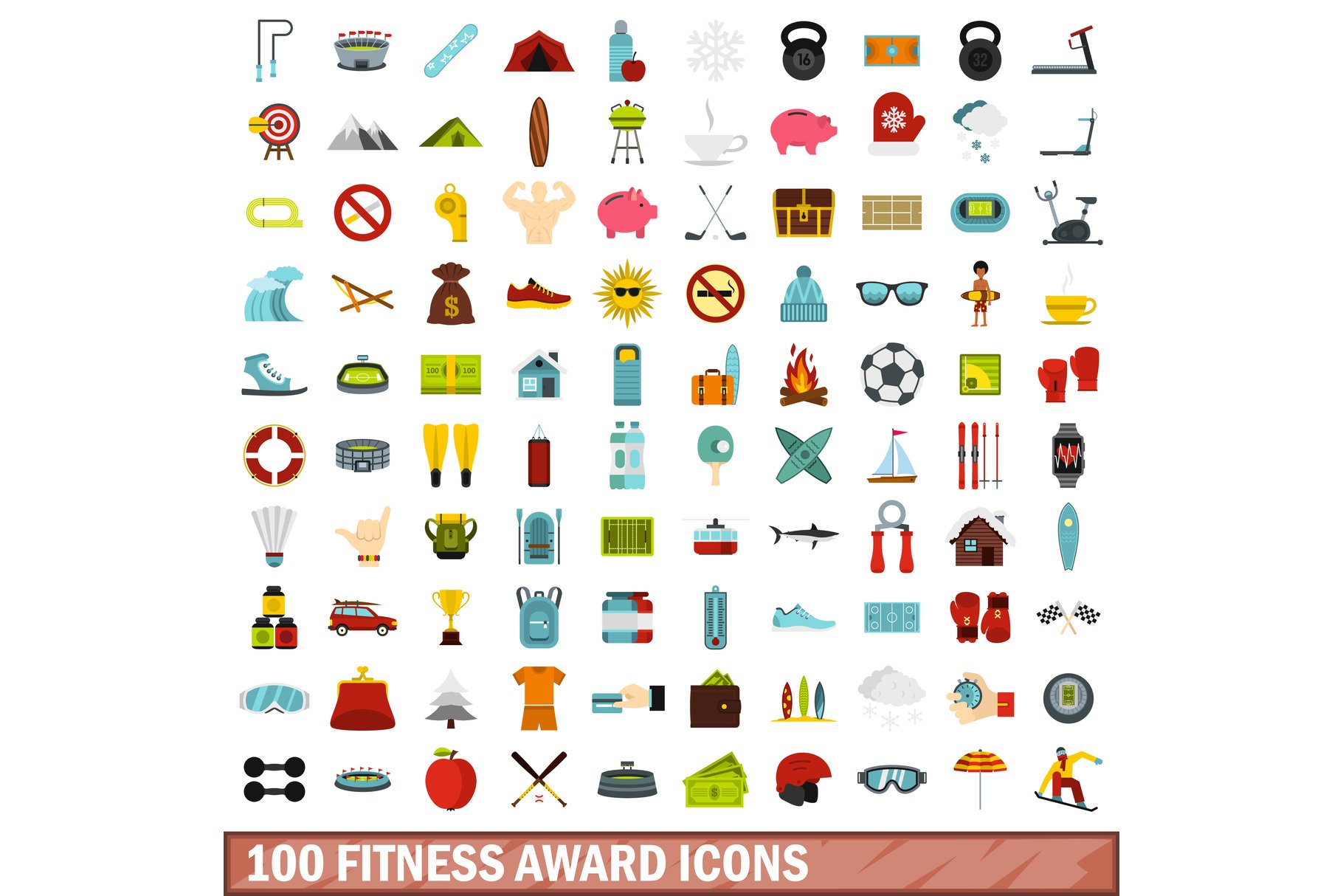 100 fitness award icons set cover image.