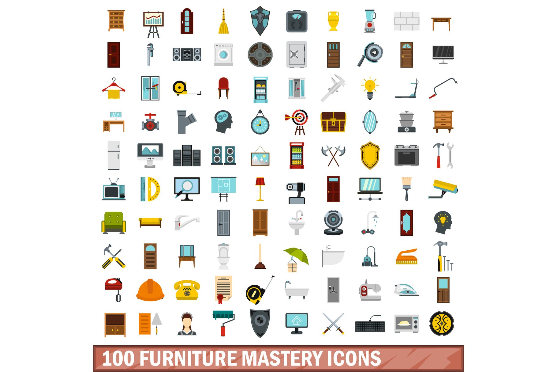 100 furniture mastery icons set cover image.