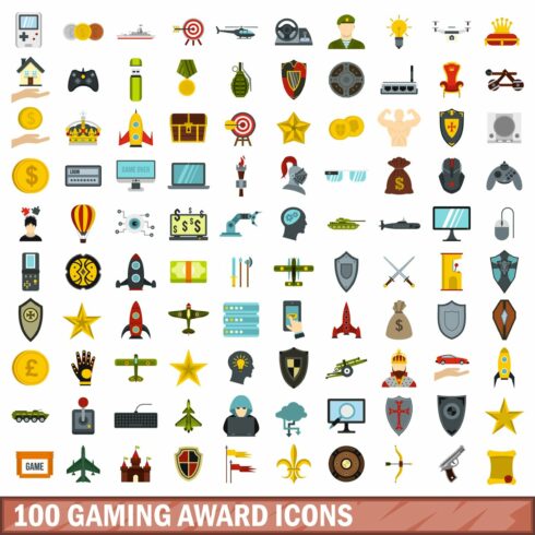 100 gaming award icons set cover image.