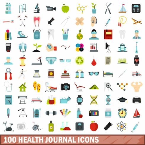 100 health journal icons set cover image.