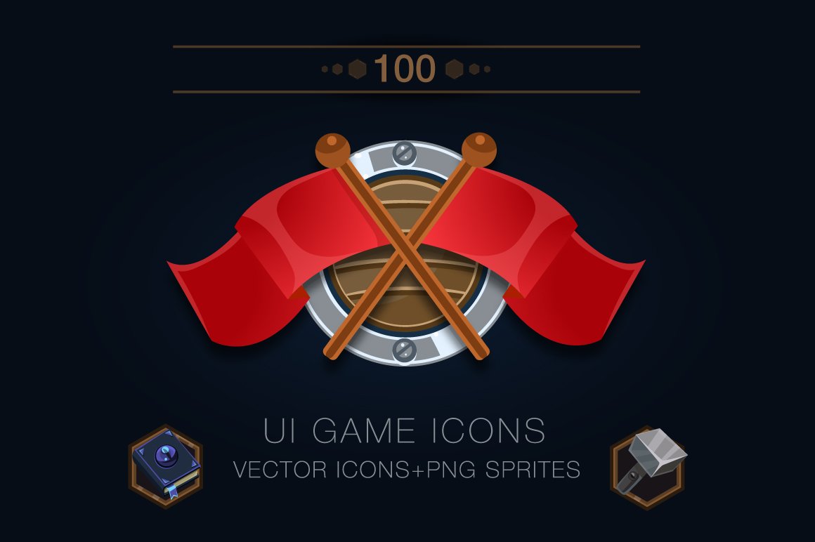 Set of 100 game icons cover image.