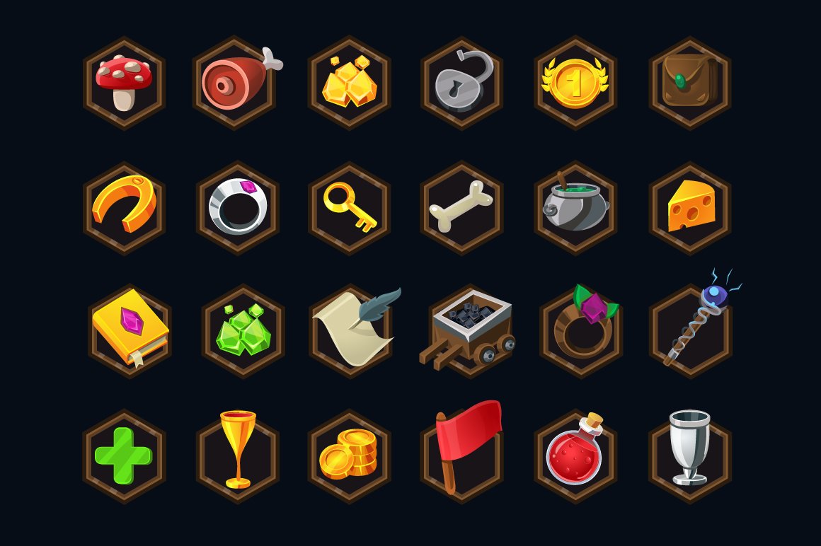 Set of 100 game icons preview image.