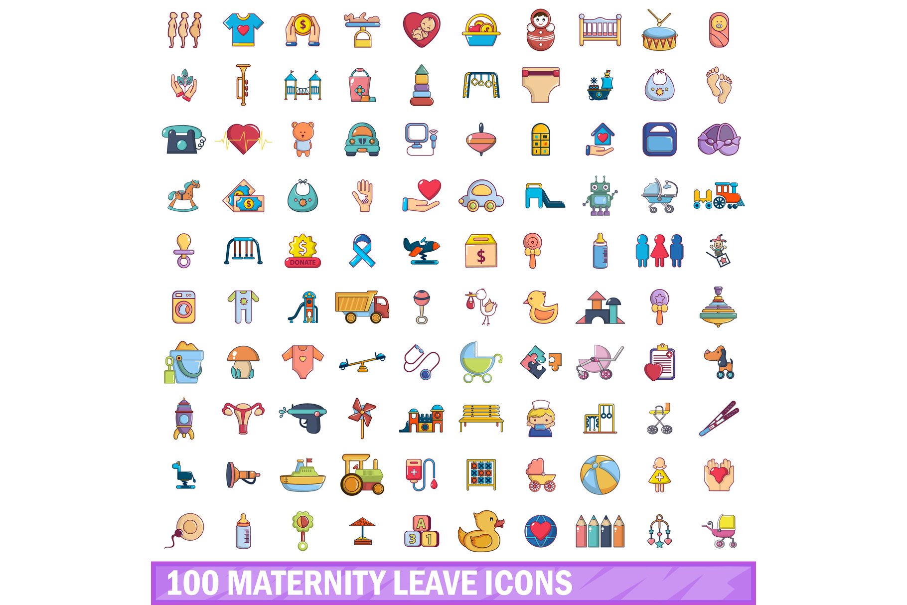 100 maternity leave icons set cover image.