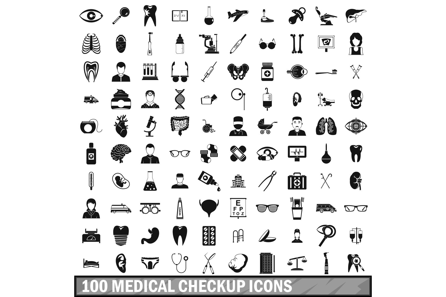 100 medical checkup icons set cover image.