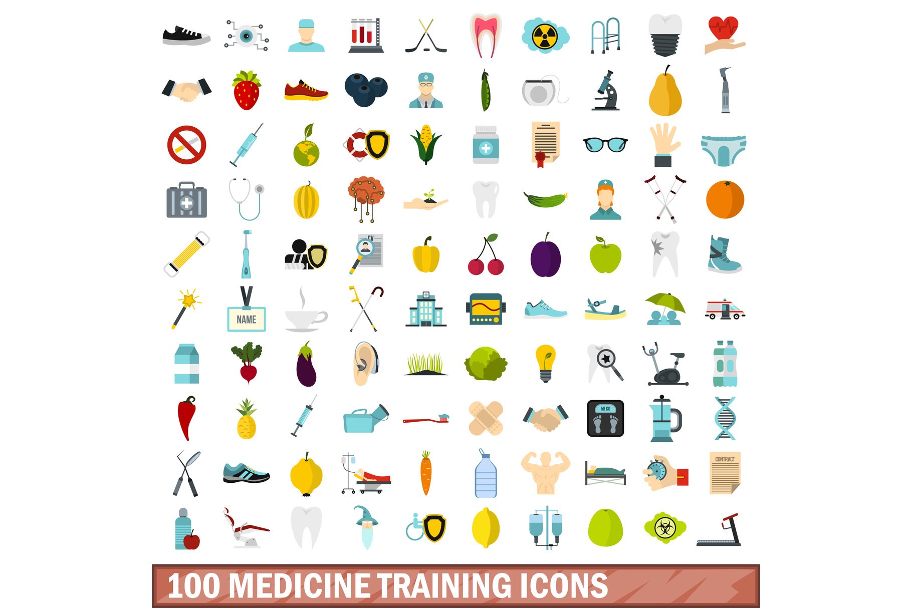 100 medicine training icons set cover image.