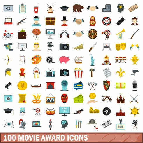 100 movie award icons set cover image.