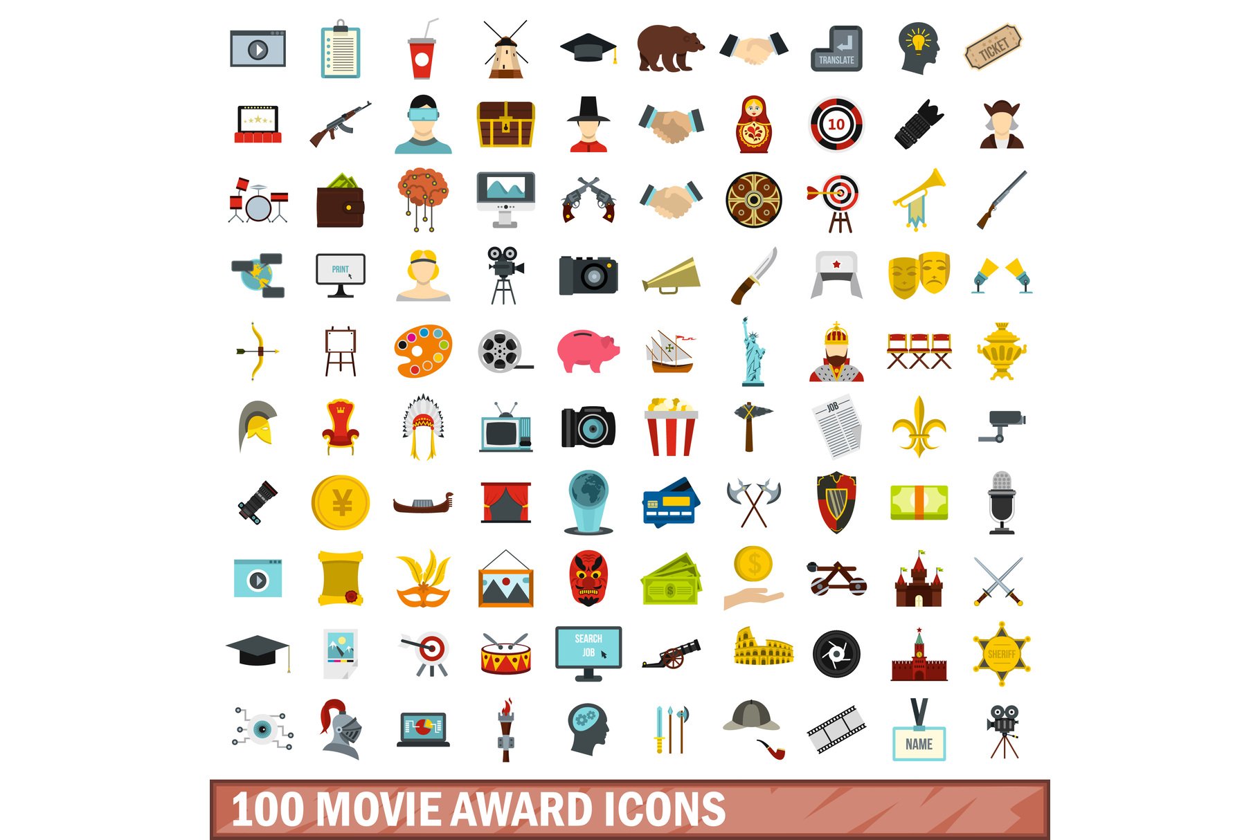 100 movie award icons set cover image.