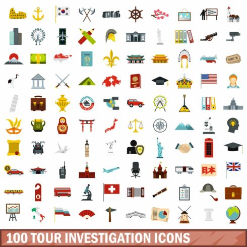 100 tour investigation icons set cover image.