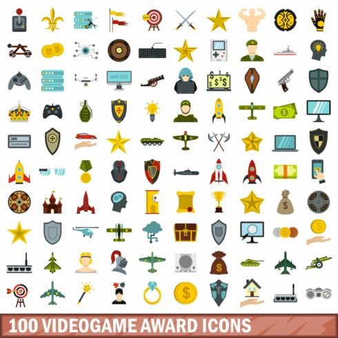100 videogame award icons set cover image.