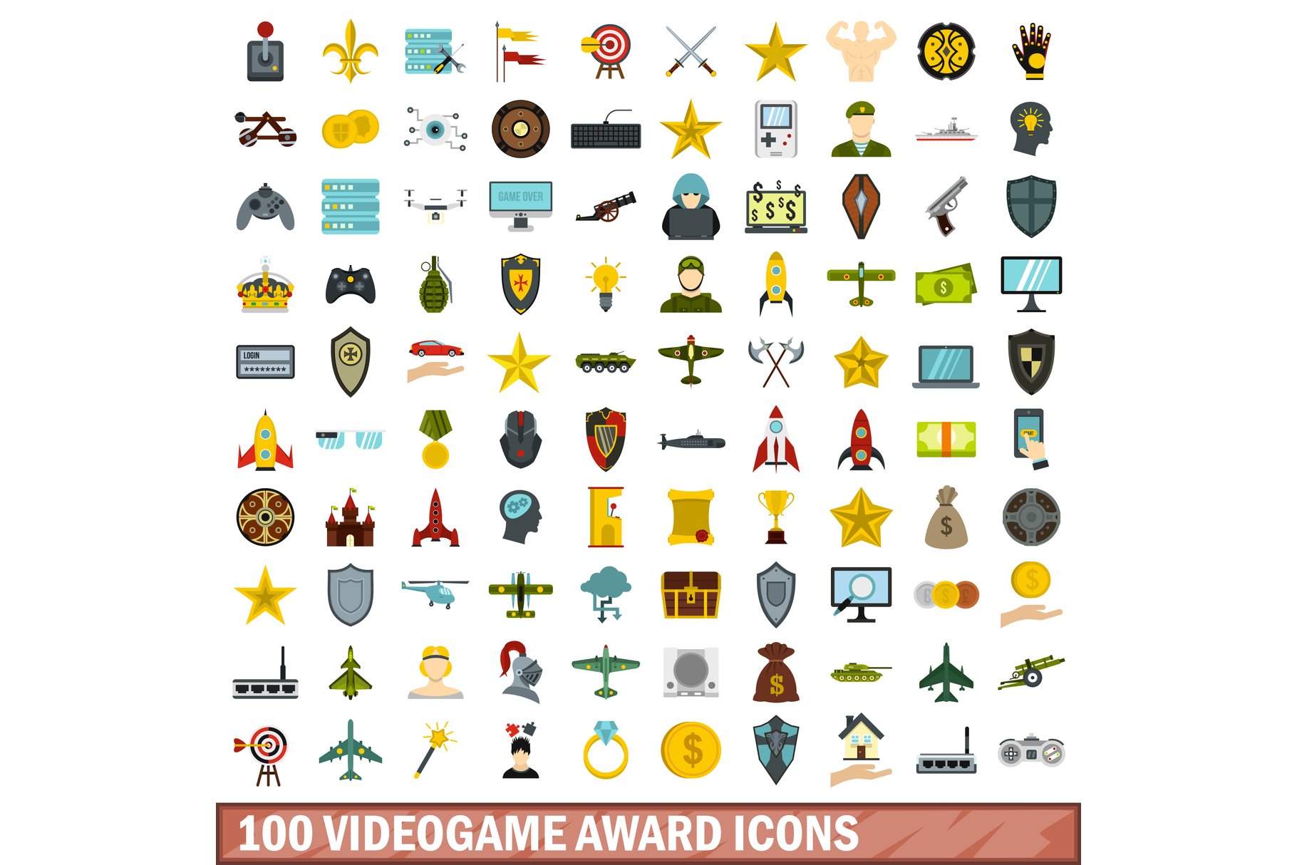 100 videogame award icons set cover image.