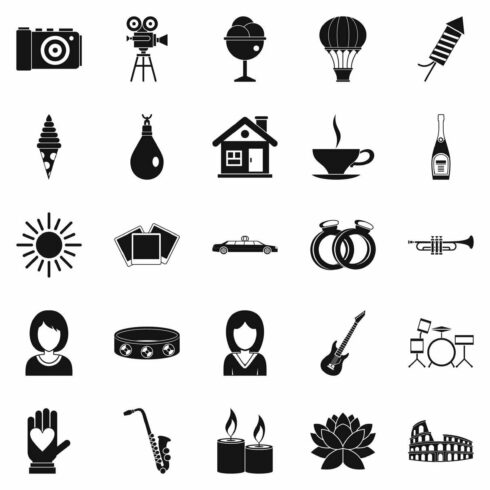 Photo icons set, simple style cover image.
