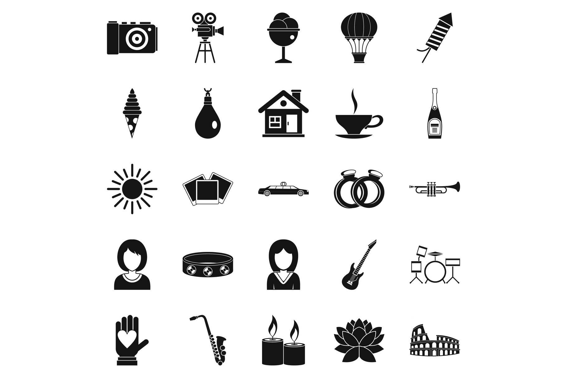 Photo icons set, simple style cover image.