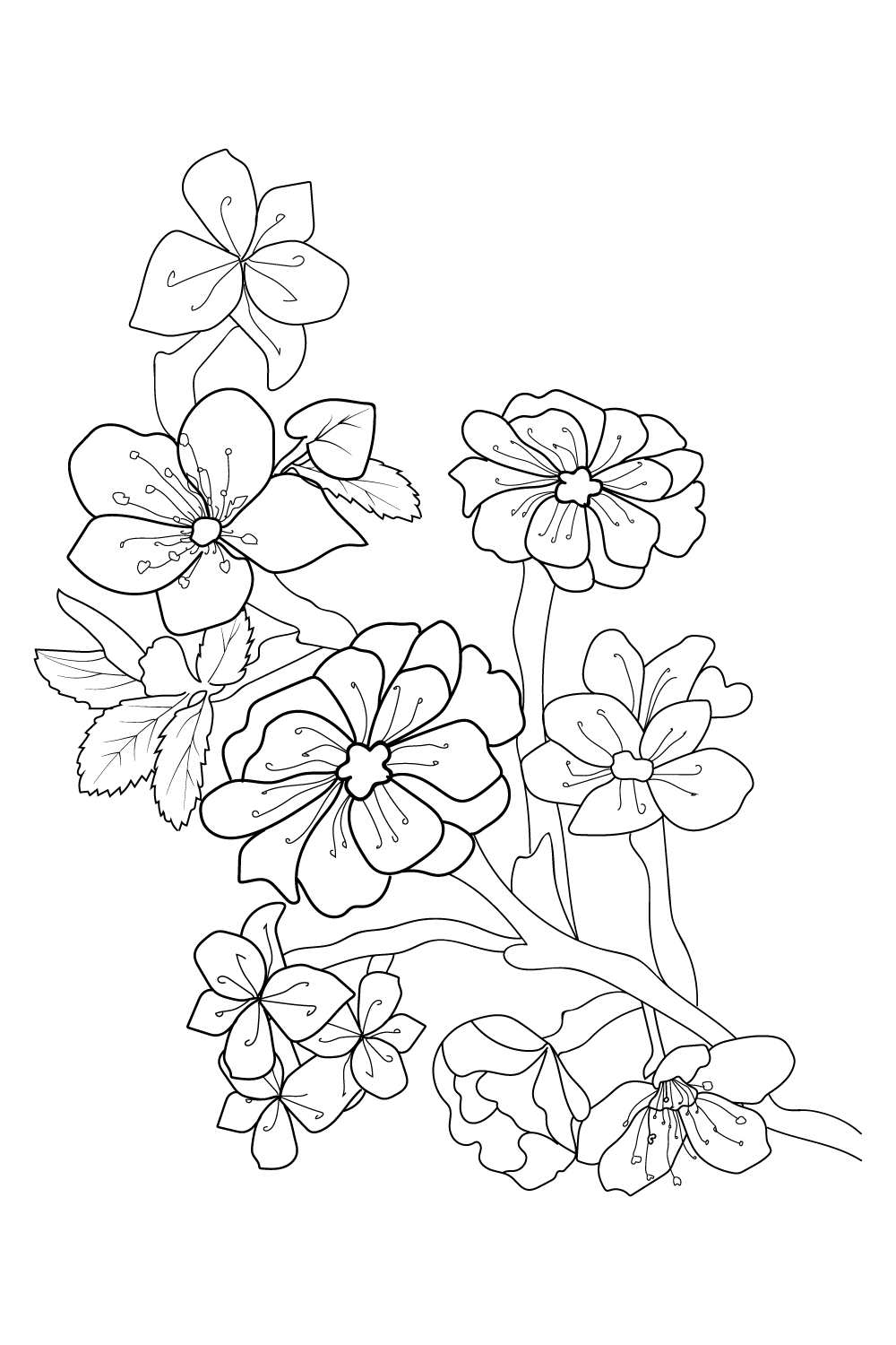 Cherry, cherry flowers, blossom cherry, cherry blossom, Weeping Cherry cherry flower line art coloring pages, hand drawn vector illustration, pencil drawing image clip art pinterest preview image.