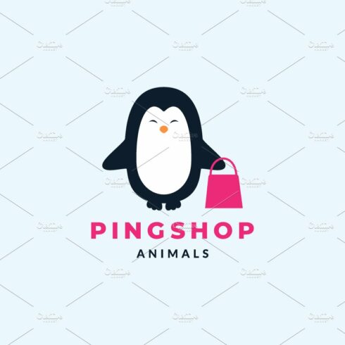 penguin shopping cute cartoon logo cover image.
