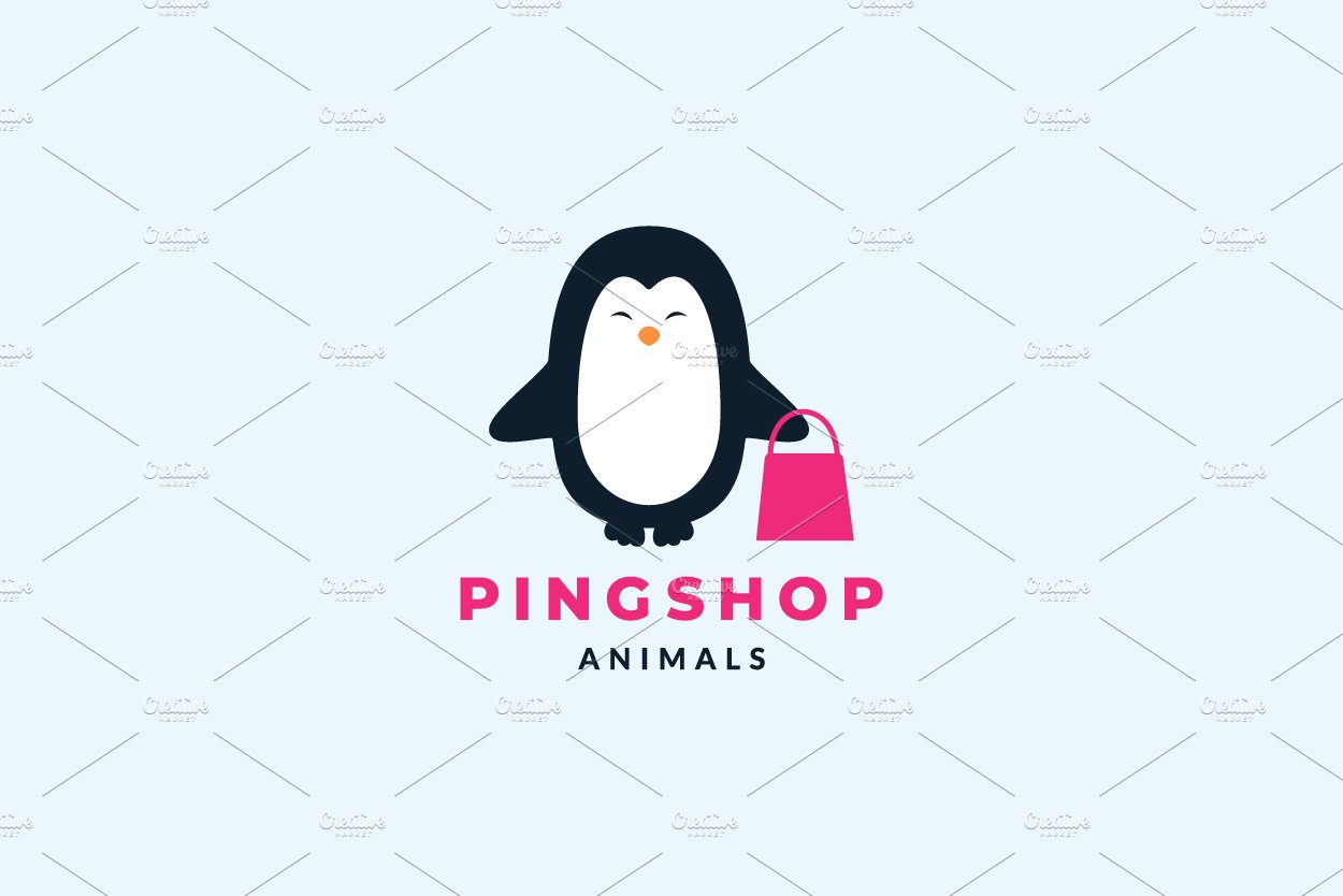 penguin shopping cute cartoon logo cover image.