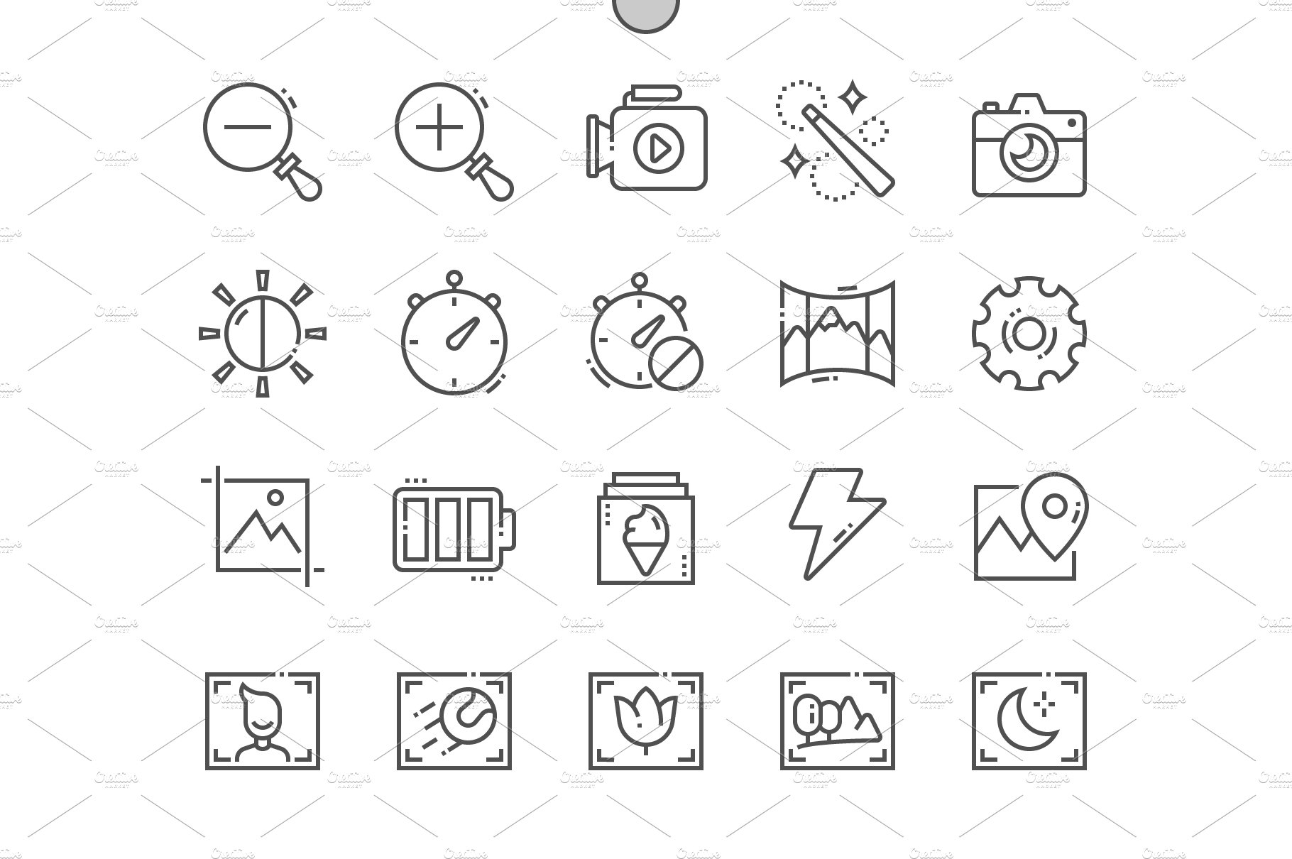 Camera Interface Line Icons cover image.