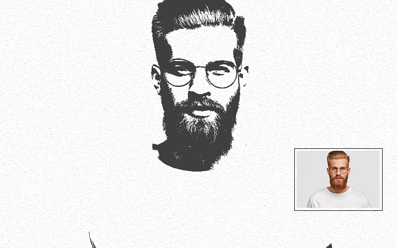 Drawing of a man with a beard and glasses.