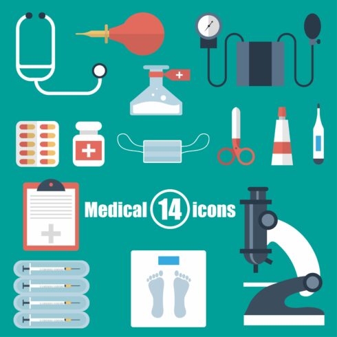 Medical set of 14 icons cover image.