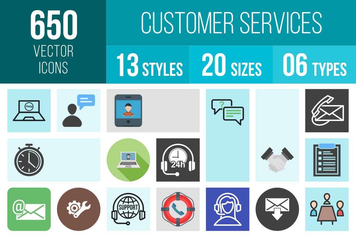 650 Customer Services Icons cover image.