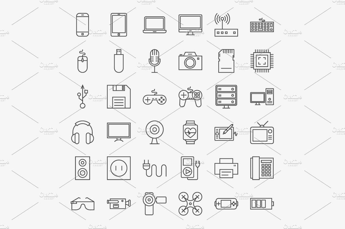 Gadgets Line Art Icons preview image.