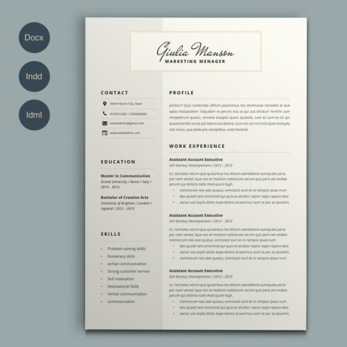 Professional resume template for a marketing manager.