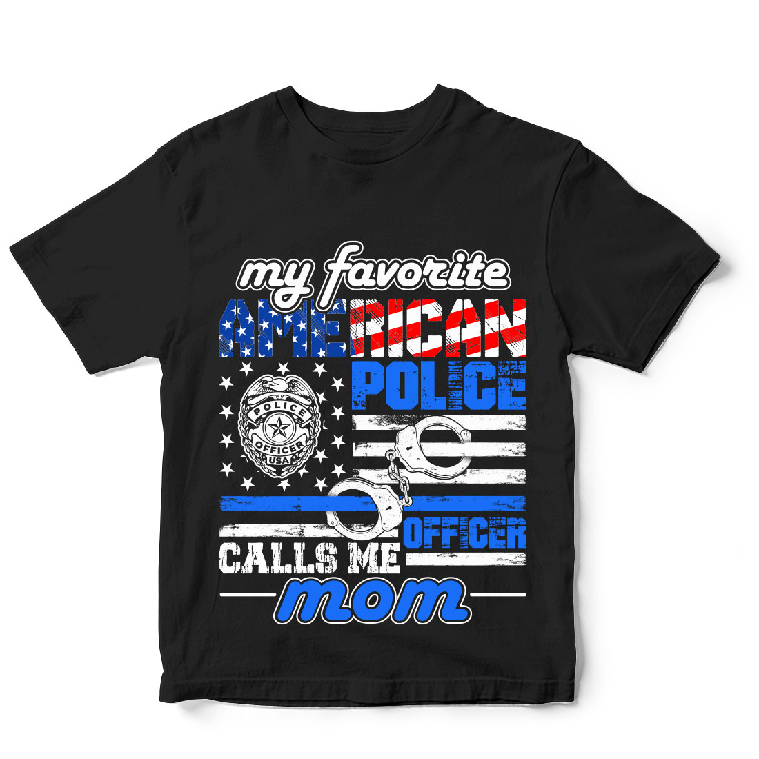 Black t - shirt with a police officer design.