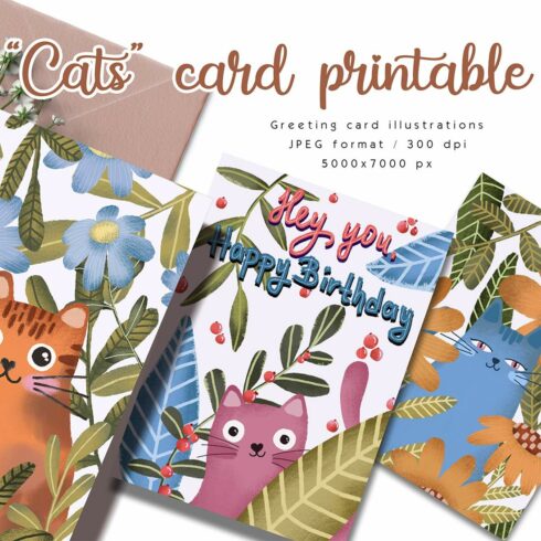 Adorable Cats Printable Greeting Cards cover image.