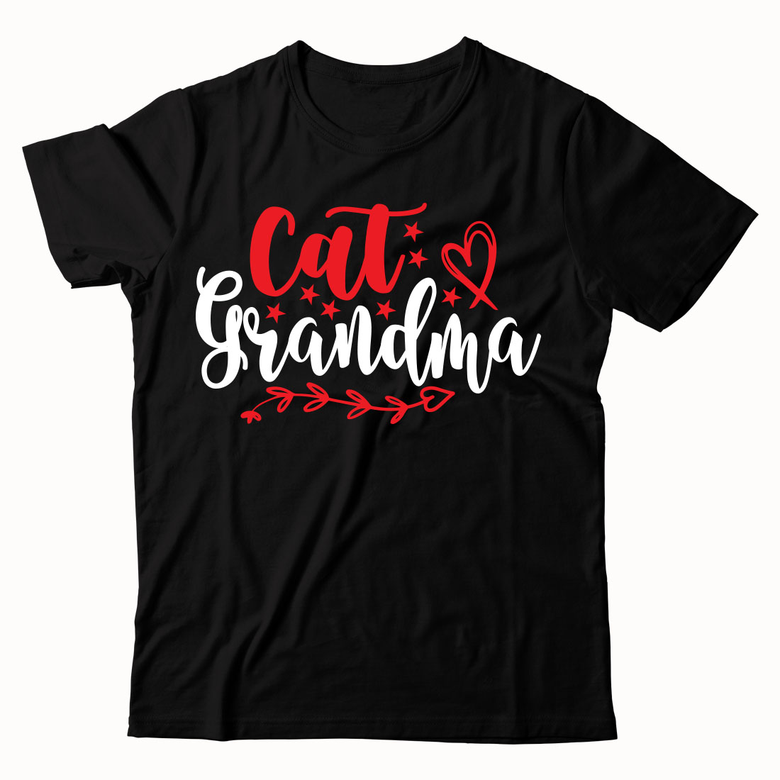 Black t - shirt with the words cat grandma printed on it.