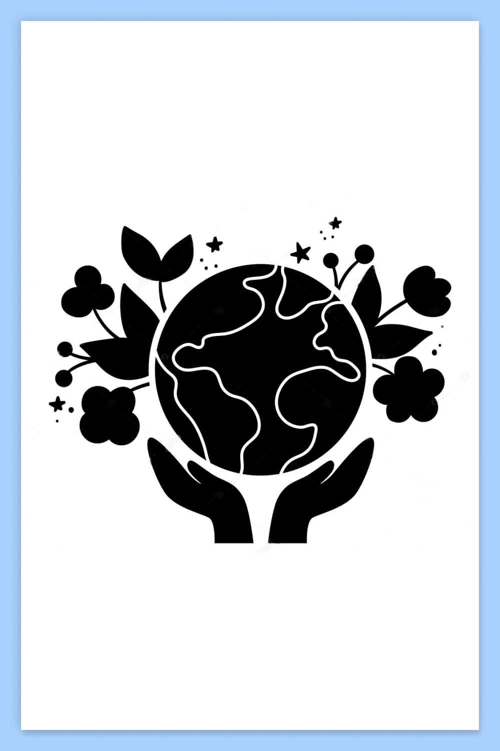 Drawing of hands holding a schematic representation of the planet Earth and flowers.