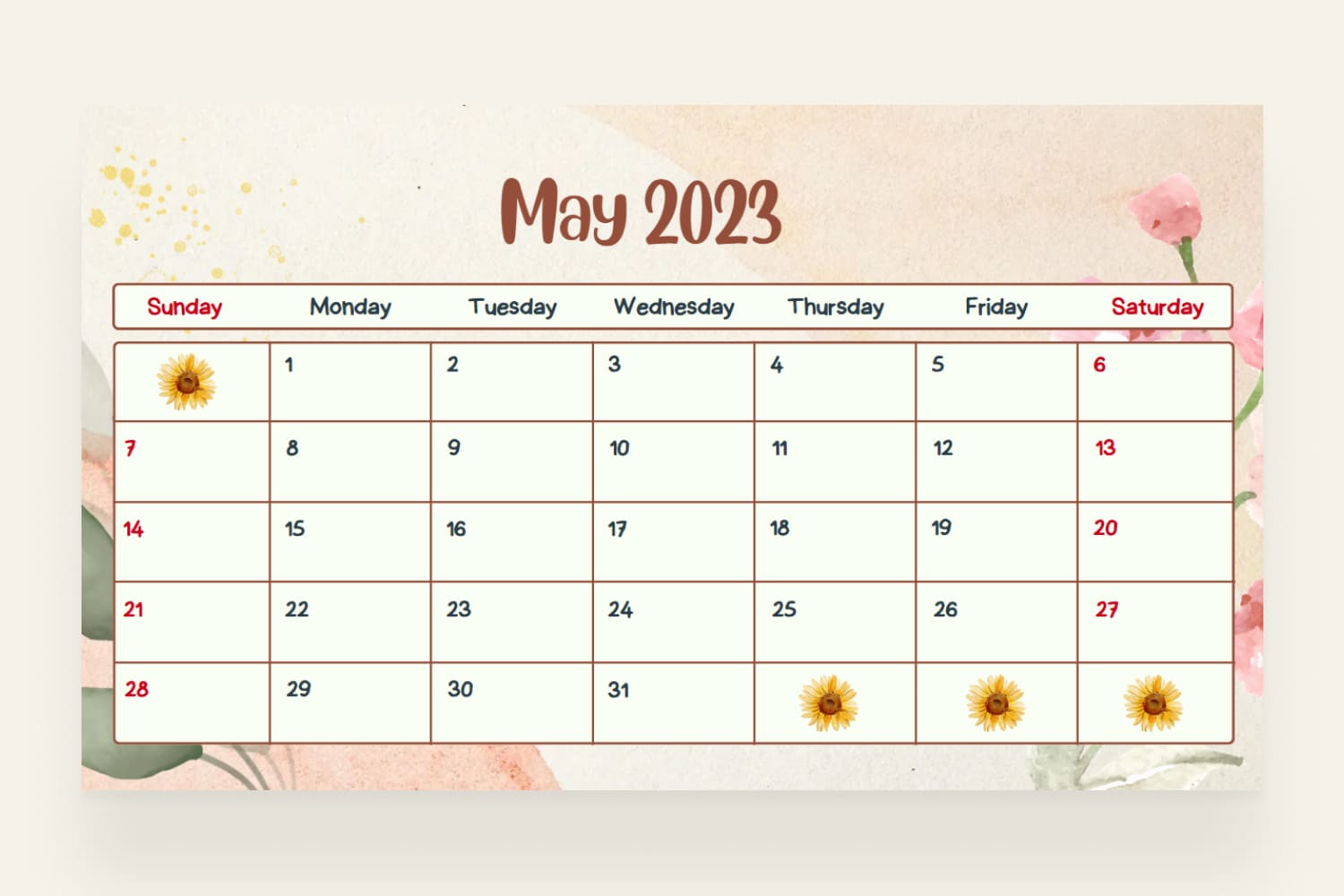 Calendar with a light grayish-orange color scheme and minimalistic typography.