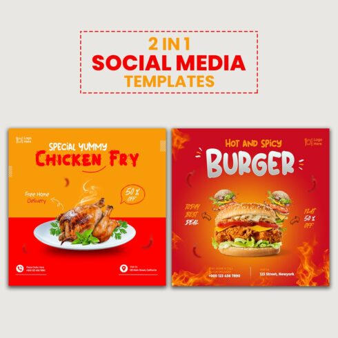 Two in one Food Social Media Post And Instagram Banner Templates cover image.