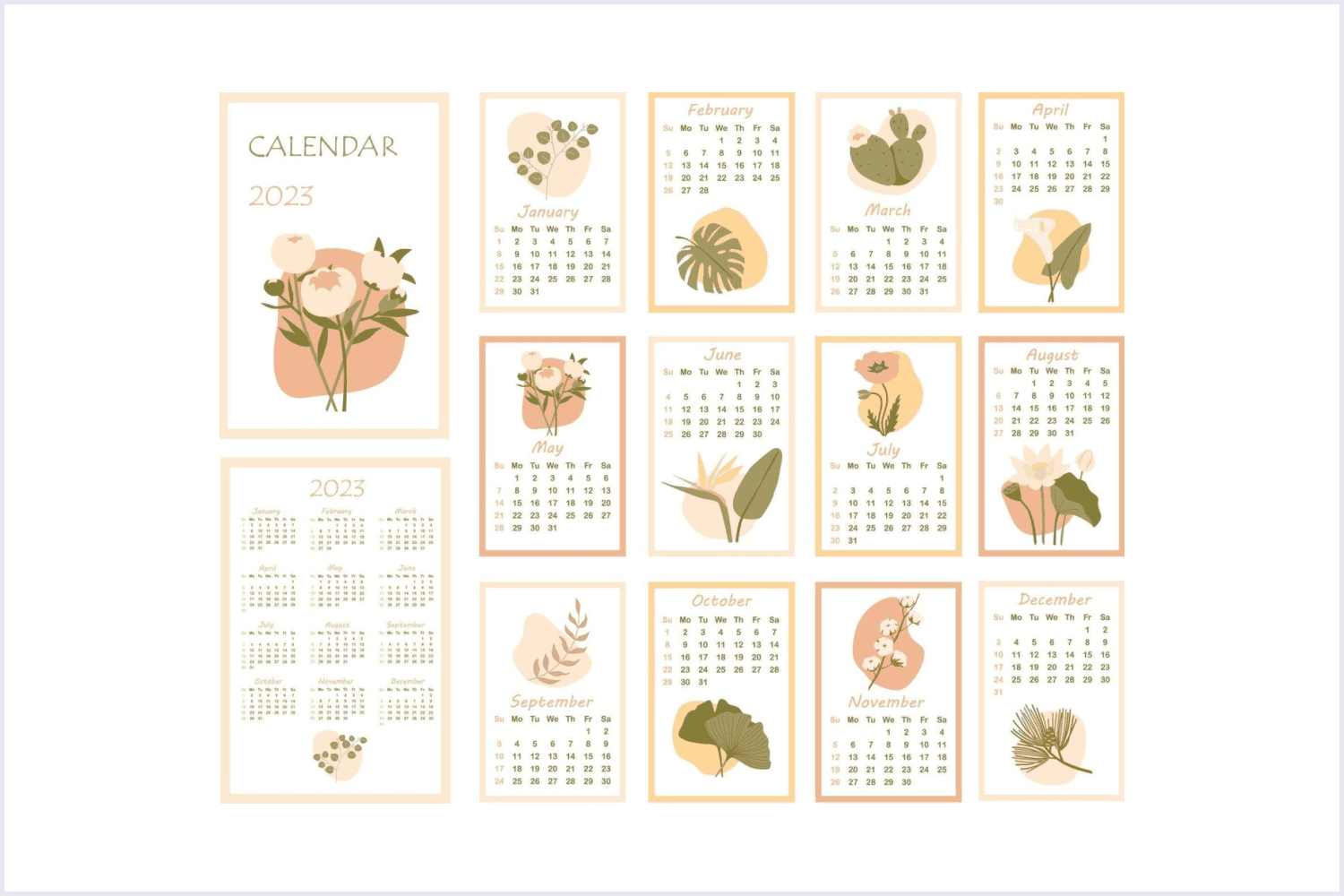 Calendar with a stunning minimalist floral design.