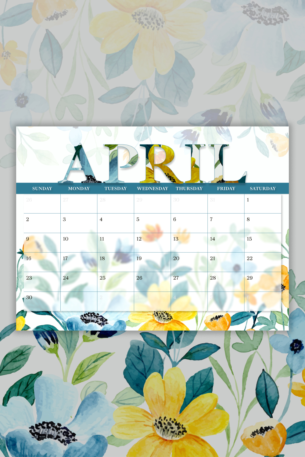 Wall calendar with flowers on it.