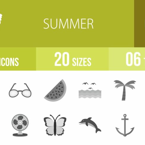 50 Summer Grey Scale Icons cover image.