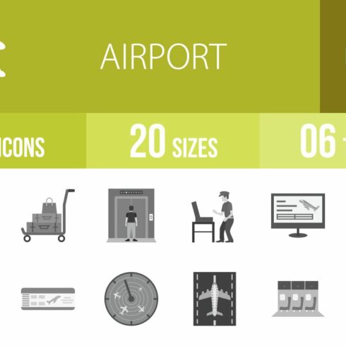 50 Airport Greyscale Icons cover image.