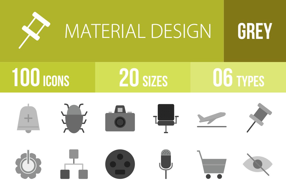 100 Material Design Greyscale Icons cover image.