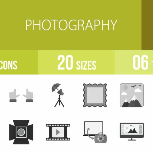50 Photography Greyscale Icons cover image.