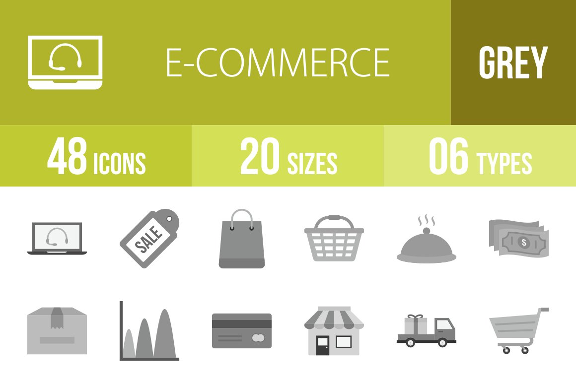 48 Ecommerce Greyscale Icons cover image.