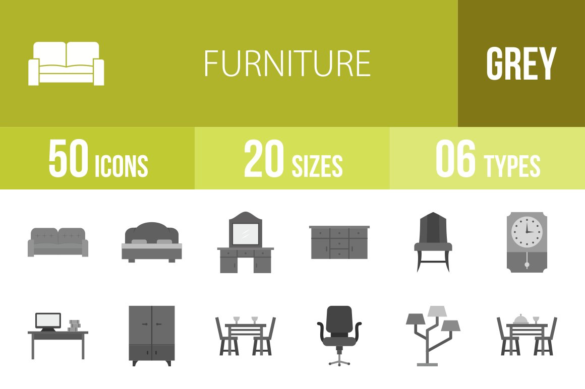 50 Furniture Grey Scale Icons cover image.