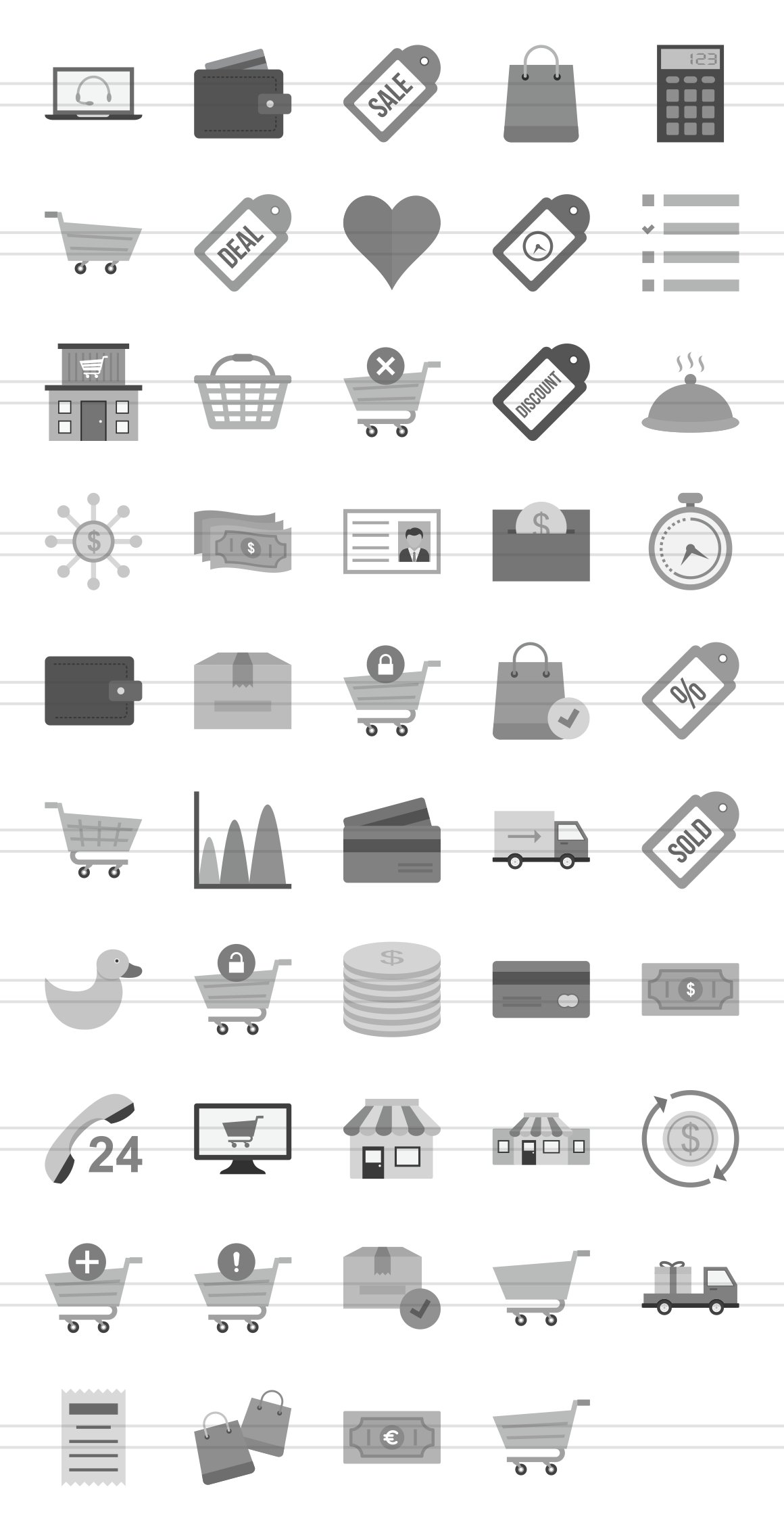 48 Ecommerce Greyscale Icons preview image.