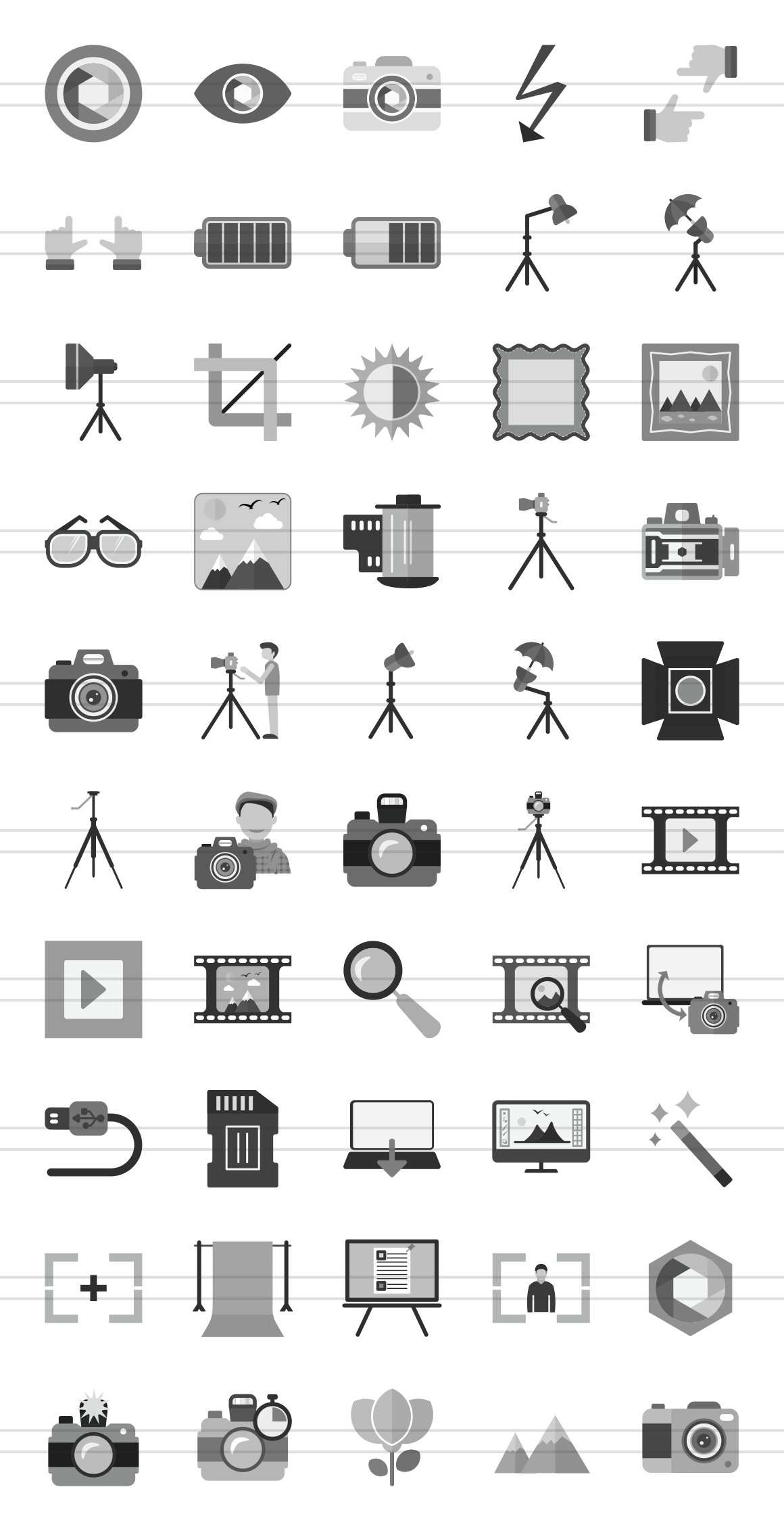 50 Photography Greyscale Icons preview image.