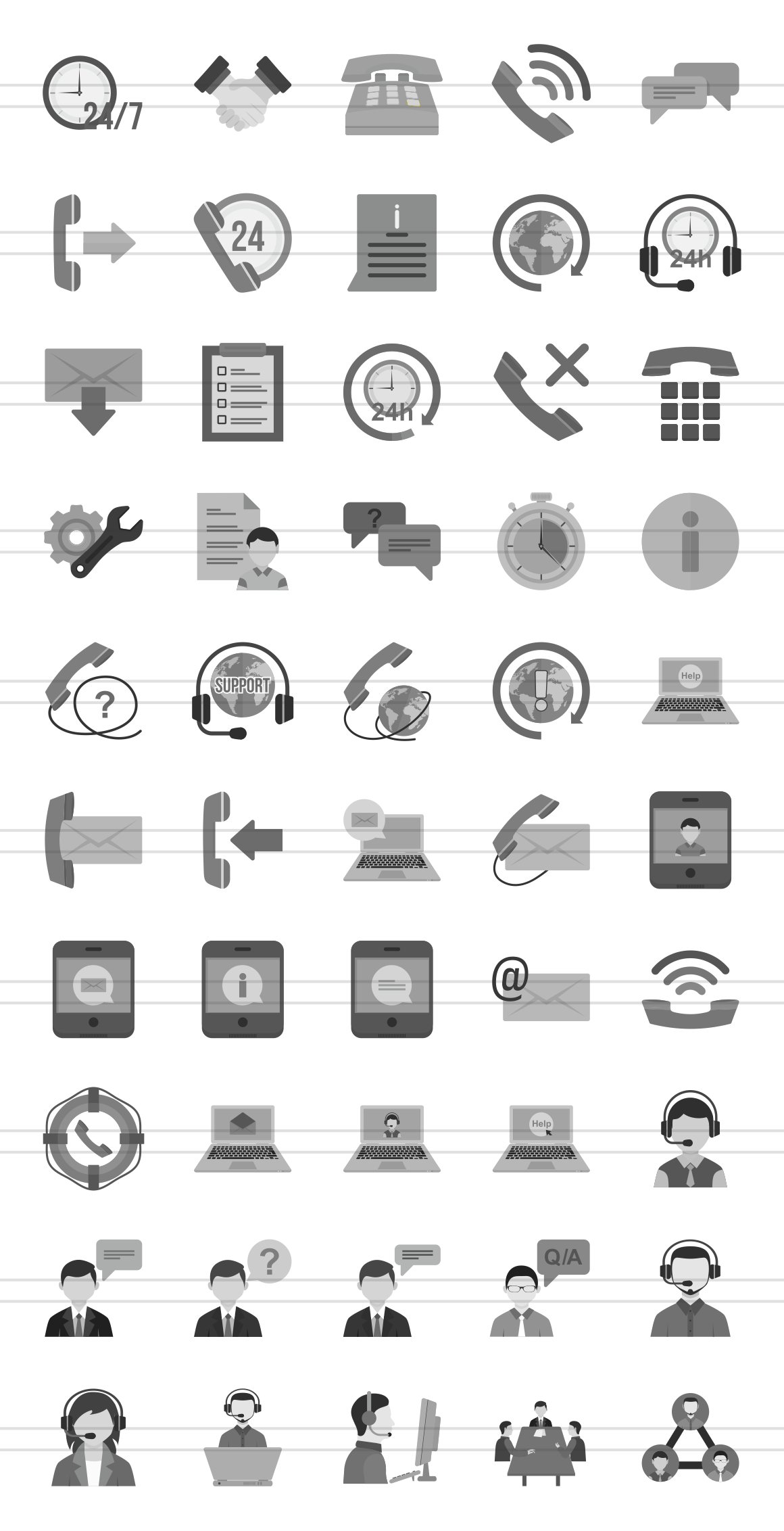 50 Customer Services Greyscale Icons preview image.