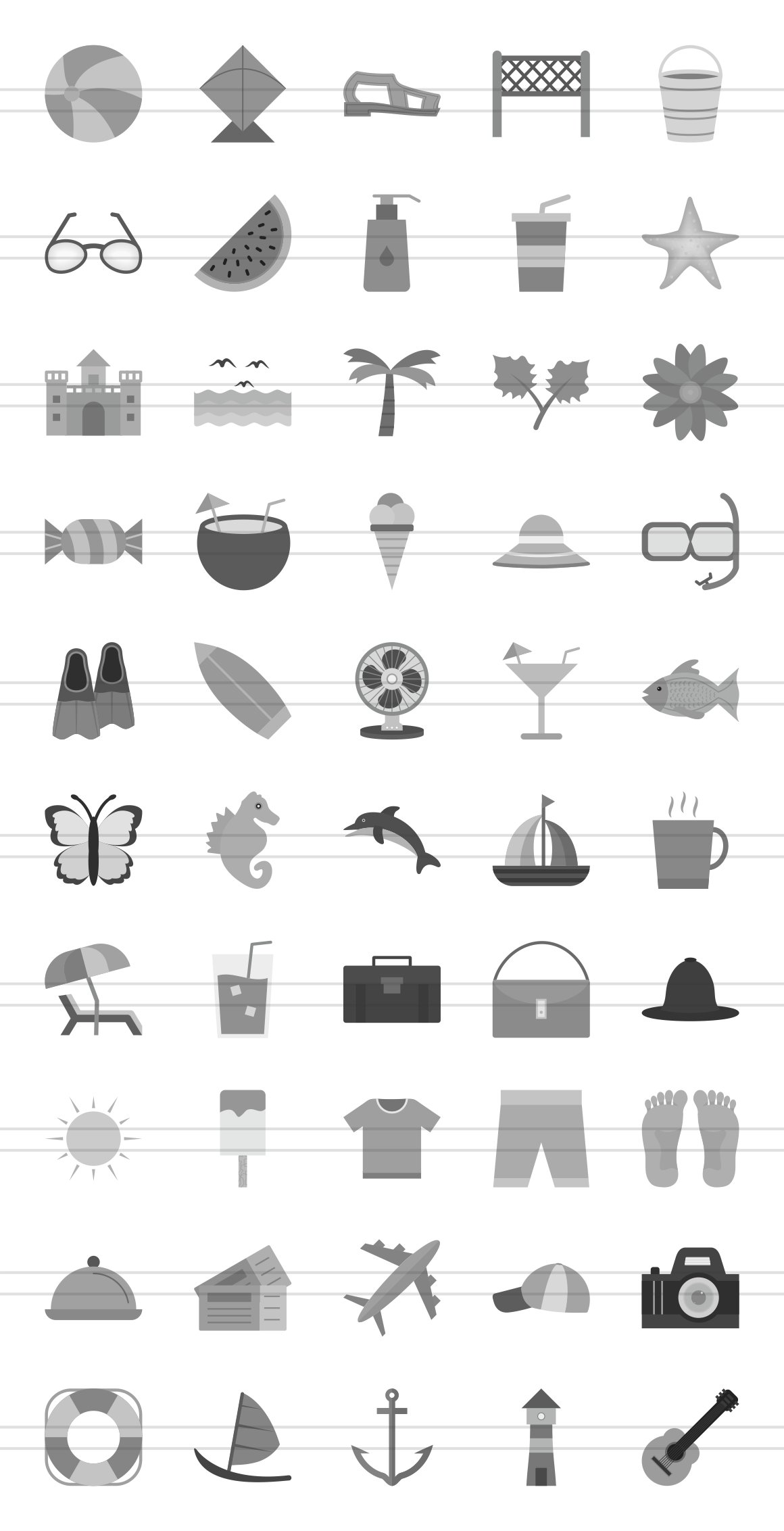 50 Summer Grey Scale Icons preview image.