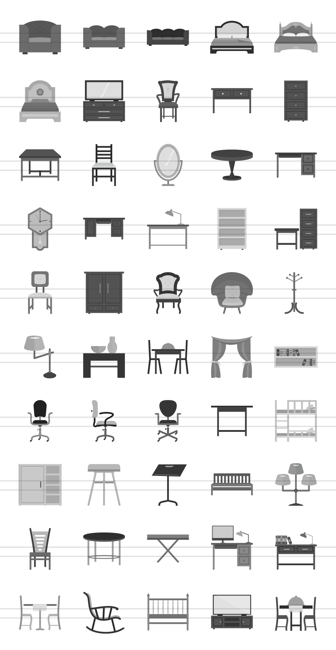 50 Furniture Greyscale Icons preview image.