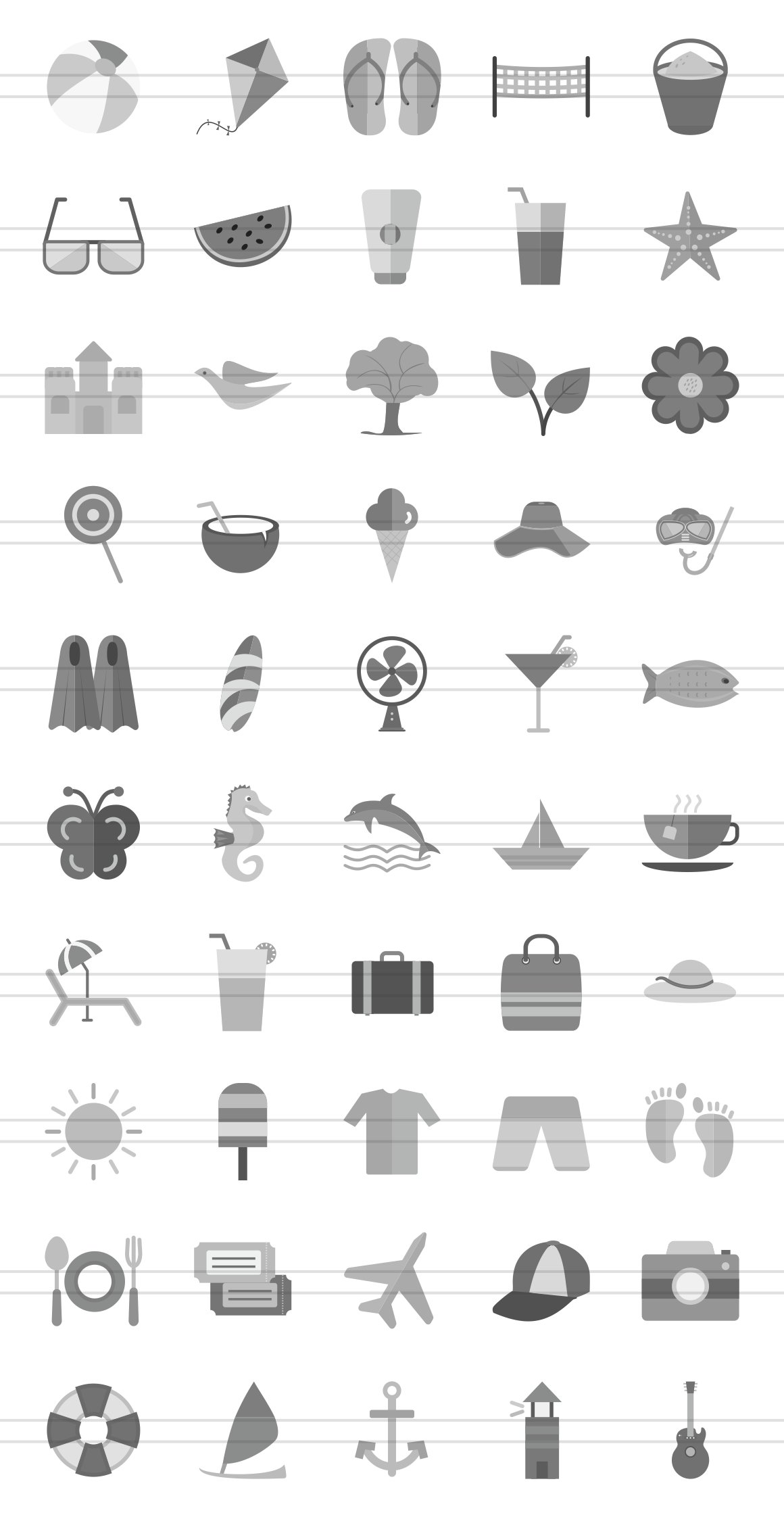 50 Summer Greyscale Icons preview image.